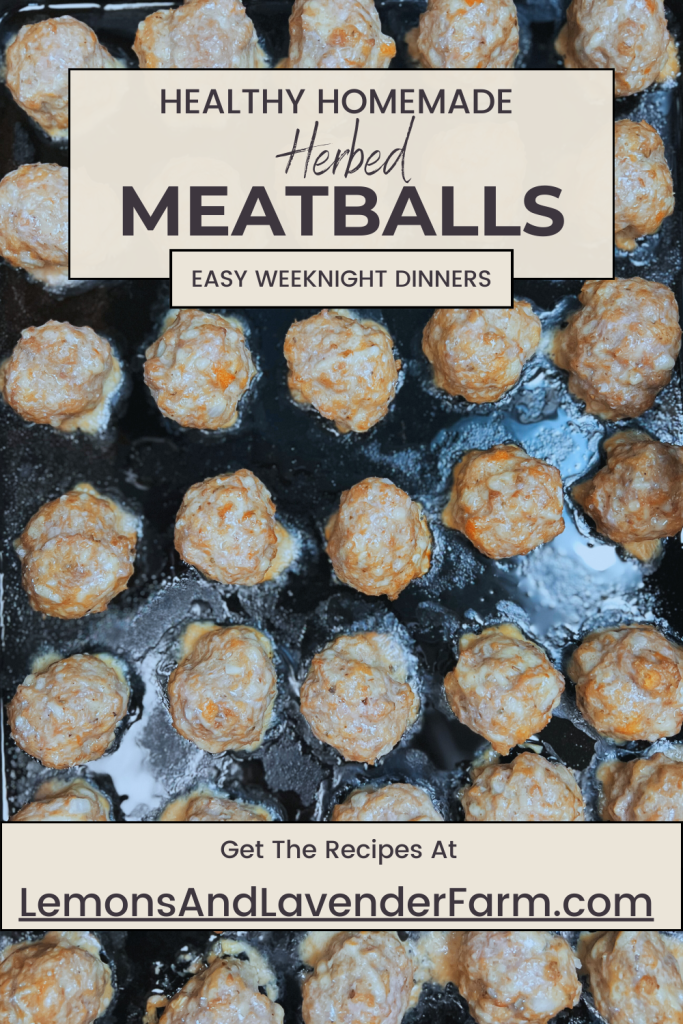 Healthier Baked from scratch meatballs on a cast iron baking pan