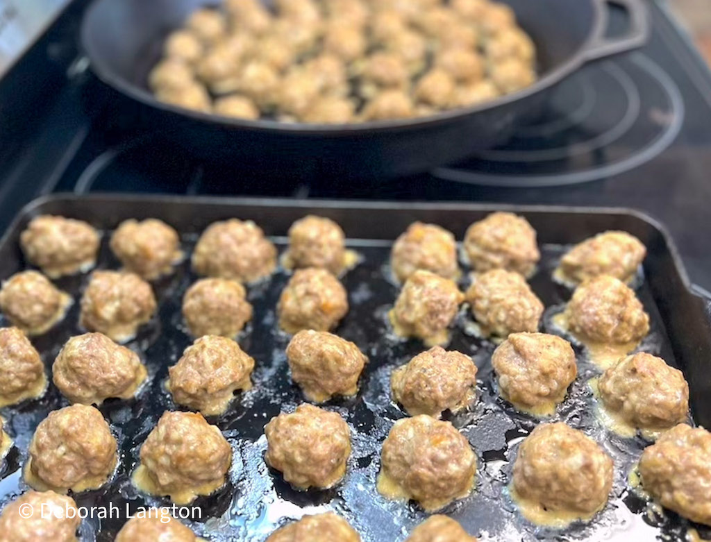 Herbed Meatballs on a cast iron baking pan
