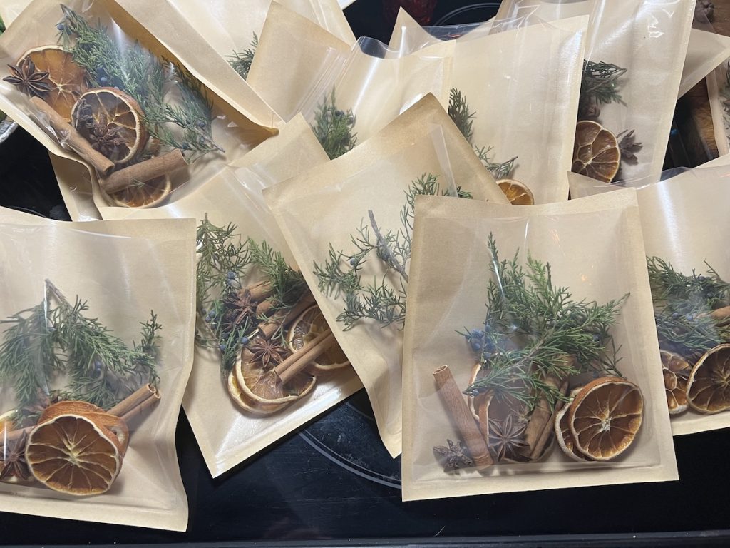 Gift Pouches filled and ready to be sealed. 