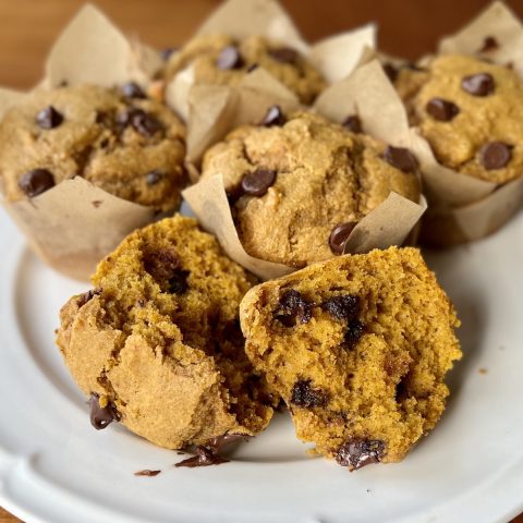 Fresh-Milled Pumpkin Chocolate Chip Muffins Fresh-milled pumpkin chocolate chip muffins with tall golden tops and a soft, moist crumb